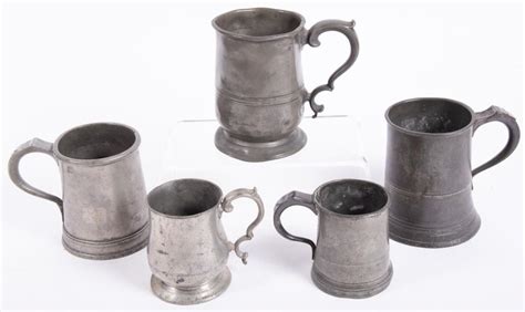 Lot - Five Antique English Pewter Ale Mugs