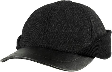 Black Wool Baseball Cap with Warmer Ear Flap Large - 59 cm at Amazon Men’s Clothing store: Mens ...