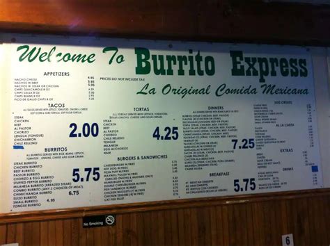 Menu at Burrito Express restaurant, Homewood, Dixie Hwy