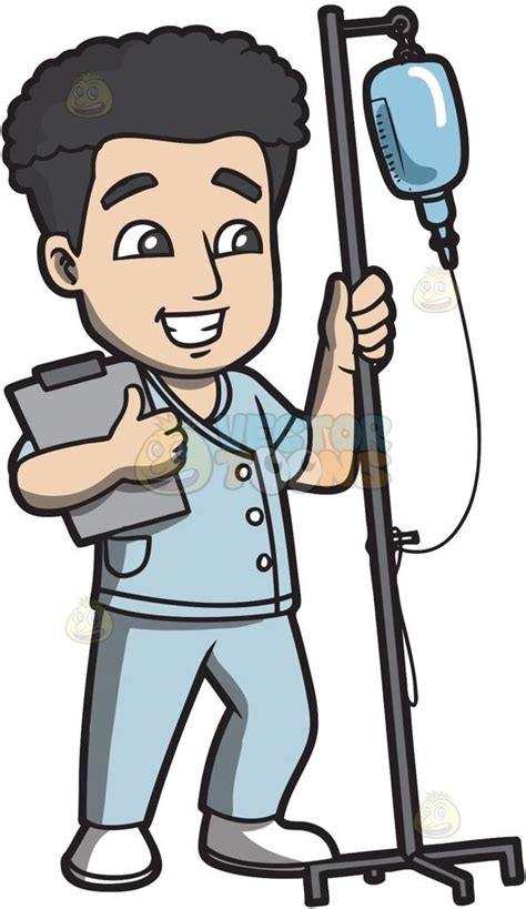 A Male Nurse Carrying An Intravenous Fluid To A Patient | Male nurse, Nurse clip art, Nurse cartoon