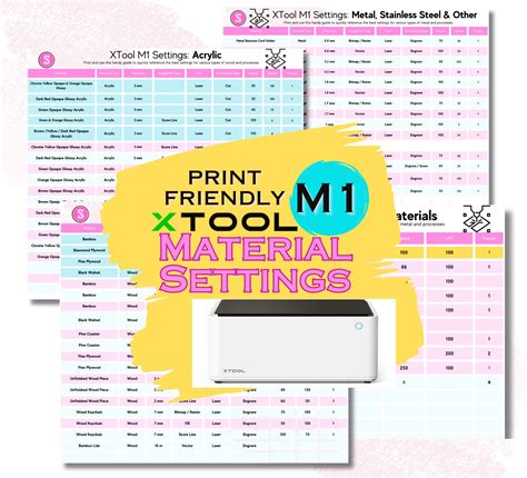 XTool Settings for M1: Printable Laser Cutting and Engraving Settings ...