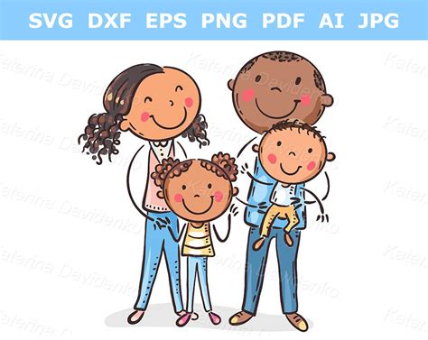 Cartoon Family Clipart. Portrait of Young Family of Four. Happy Family ...