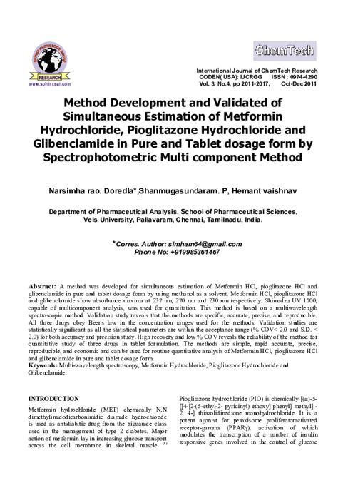 (PDF) Method Development and Validated of Simultaneous Estimation of Metformin Hydrochloride ...