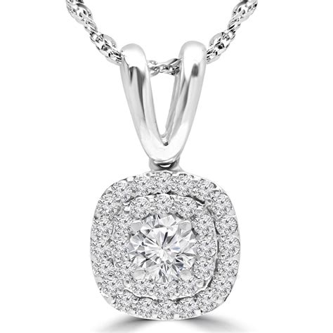 Round Cut Diamond Multi-Stone Double Halo Pendant Necklace With Chain in White Gold - #MAJESTY ...