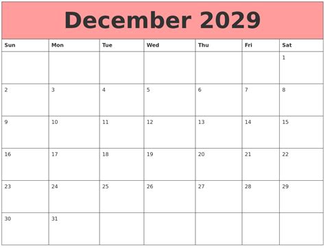 December 2029 Calendars That Work