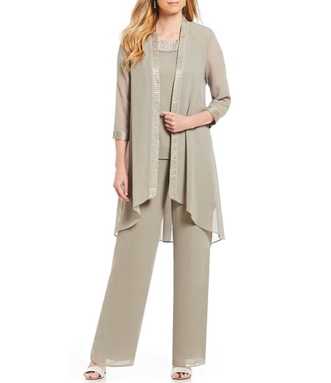 Le Bos Round Neck 3/4 Sleeve Chiffon Tonal Trim Evening 3-Piece Pant ...