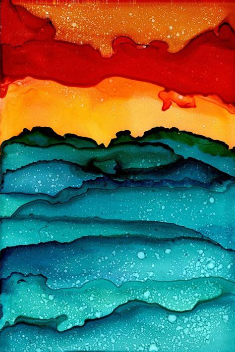 Sunset on Fire- Alcohol Ink Painting - Matted and Ready to Frame ...