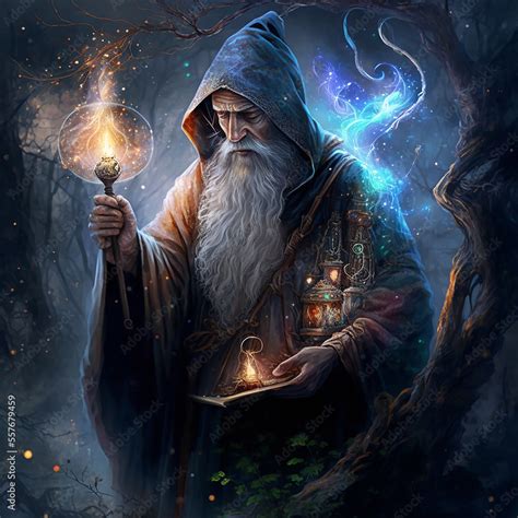 ภาพประกอบสต็อก Legendary wizard merlin. A magical and fantasy environment. Created with ...