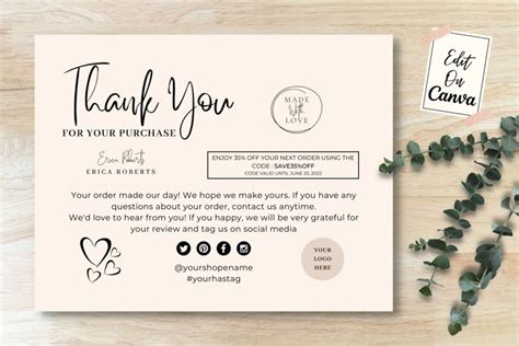 Thank You Card For Supporting Small Business, Canva Template