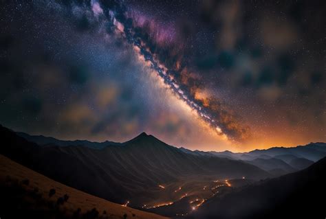 Premium AI Image | Nighttime scenery with the milky way above hills