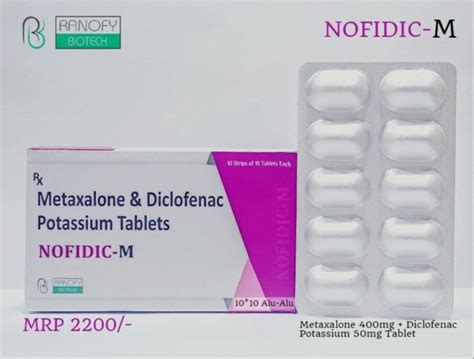 Metaxalone 400mg Diclofenac Potassium 50mg Tablet All India at Rs 220/strip in Chandigarh