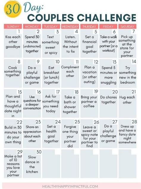 50 Fun Challenges for Couples (+ Free Love Calendar Printable) | Couples challenges ...