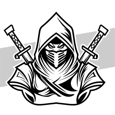 Black and white ninja Concept style for badge, emblem and tshirt printing and Tattoos ninja ...