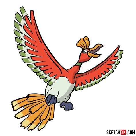 How to draw Ho-oh Pokemon - Sketchok easy drawing guides