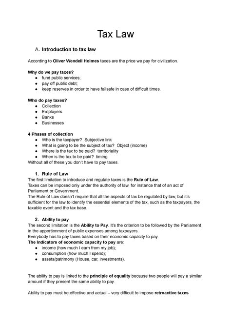 Tax Law 1° lezione - Tax Law A. Introduction to tax law According to Oliver Wendell Holmes taxes ...