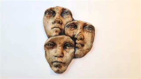 RITTER MODERN ART Three Face Ceramic Sculpture Handmade Decor Signed ...