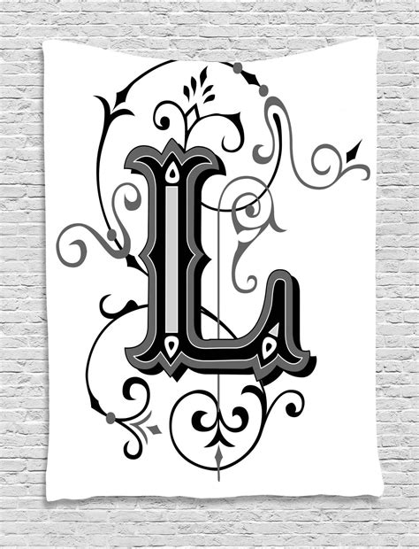 Letter L Tapestry, Ornated Capital L Calligraphy Initials Alphabet Family Name Medieval Culture ...