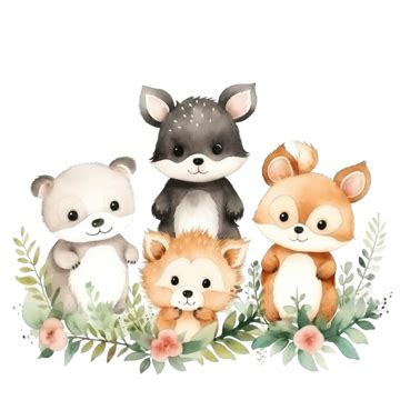 Woodland Adorable Animal Watercolor, Happy, Mammals, Children PNG Transparent Image and Clipart ...