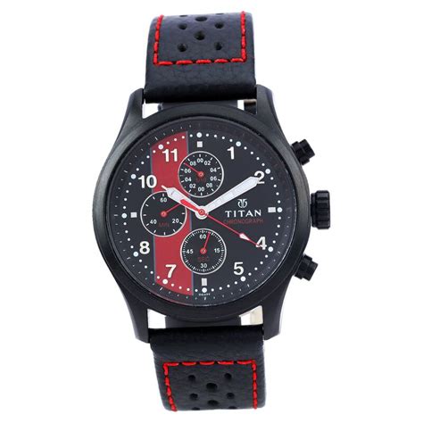 Buy Online Titan Quartz Chronograph Black Dial Leather Strap Watch for Men - 1634nl02 | Titan