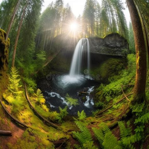 Majestic Waterfalls in Enchanted Forest Stock Illustration - Illustration of travelphotography ...