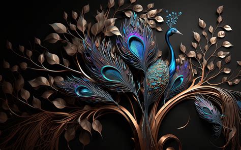 Elegant Colorful Peacock Feather Wallpaper For Interior Mural Painting Backgrounds | JPG Free ...