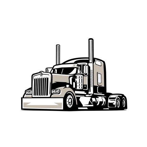 a black and white drawing of a semi truck