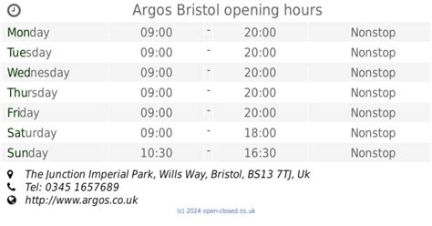 Argos Bristol opening times, The Junction Imperial Park, Wills Way