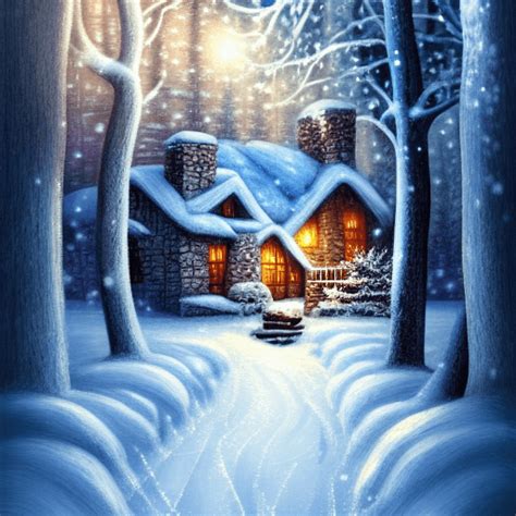 Cottage in Winter Forest Scene with Stone Pathway · Creative Fabrica