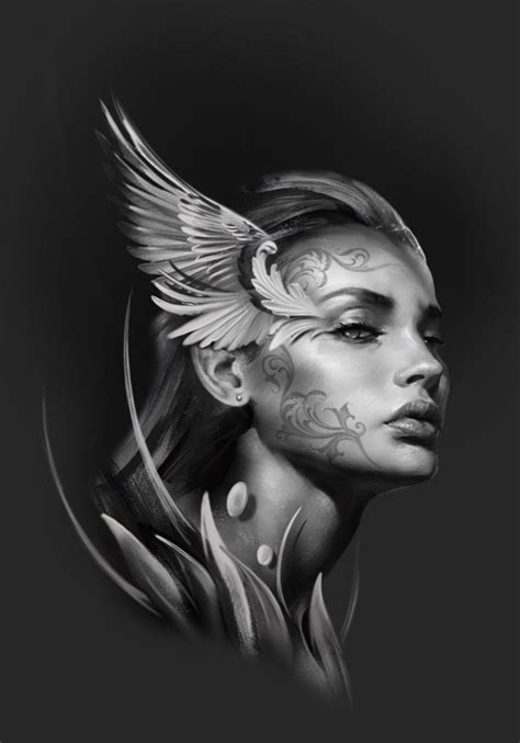 Black And White Art Drawing, Black And White Portraits, Black And Grey Tattoos, Girl Face Tattoo ...