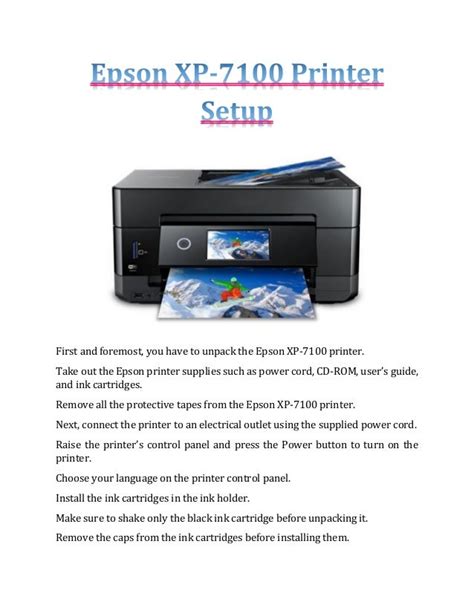 Epson XP-7100 Printer Setup and Install Guidelines