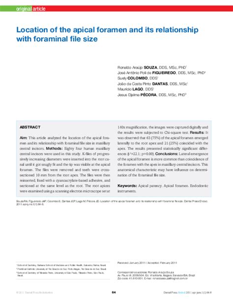 (PDF) Location of the apical foramen and its relationship with ...