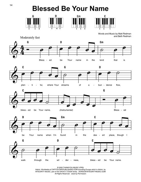 Blessed Be Your Name by Matt Redman Sheet Music for Super Easy Piano at ...