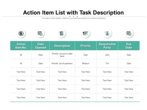 Action Item List With Task Description | Graphics Presentation | Background for PowerPoint | PPT ...