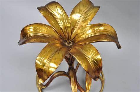 Arthur Court Gold Lily Leaf Flower Side Table Glass Top Hollywood Regency For Sale at 1stdibs