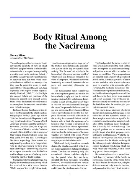 Body Rituals of the Nacirema - 1 Article 2 Body Ritual Among the ...