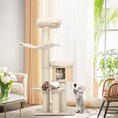 Tangkula Modern Cat Tree, Multi-Level Large Cat Tower w/Cat Condo ...