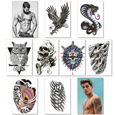 Buy Temporary Tattoos For Men Guys Boys & Teens - Fake Half Arm Tattoos ...