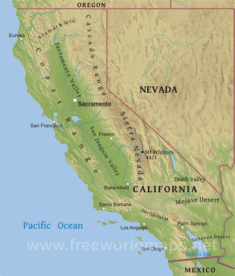 Physical map of California | California map, Map, Physical map