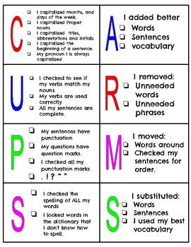 Revising ARMS and Editing CUPS Checklist for students. | TPT