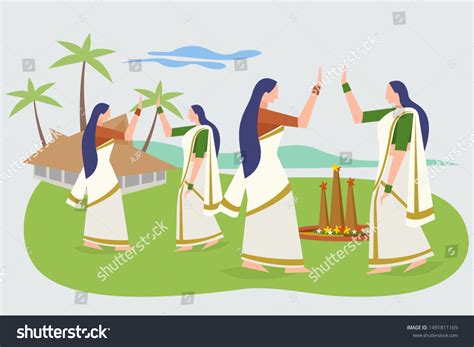 Women Perform Thiruvathira Dance Concept Onam Stock Vector (Royalty Free) 1491811169 | Shutterstock