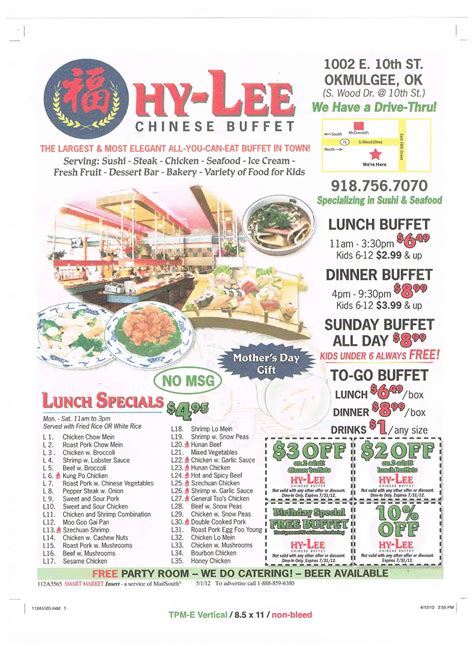 Hy-Vee Chinese Buffet Menu, Menu for Hy-Vee Chinese Buffet, Okmulgee ...