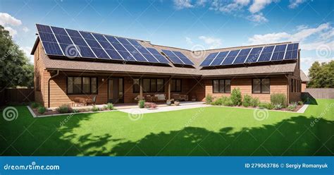 A House with Eco-friendly Solar Panels or Alternative Photovoltaic Installations for Electricity ...