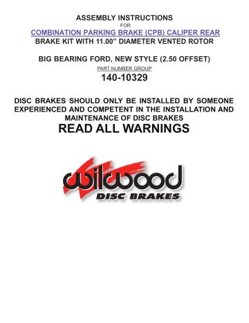 Wilwood Performance Brakes Installation Instructions | Manualzz