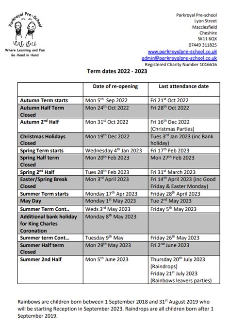 Term Dates – Parkroyal Pre-school