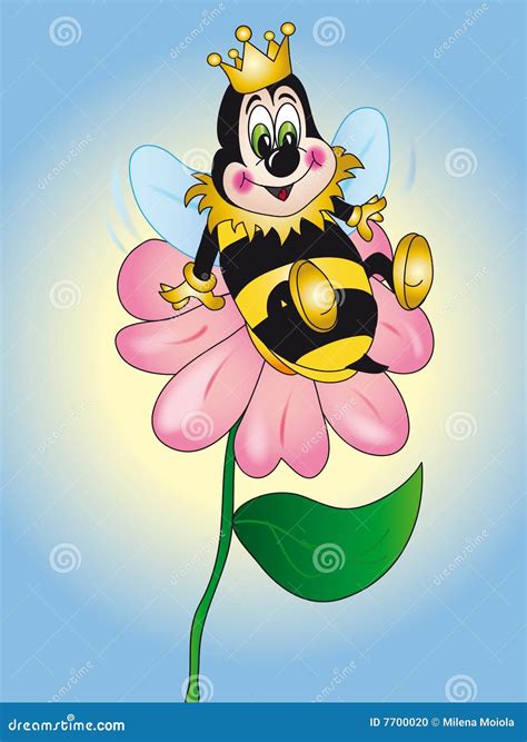 Queen bee on flowers stock illustration. Illustration of funny - 7700020