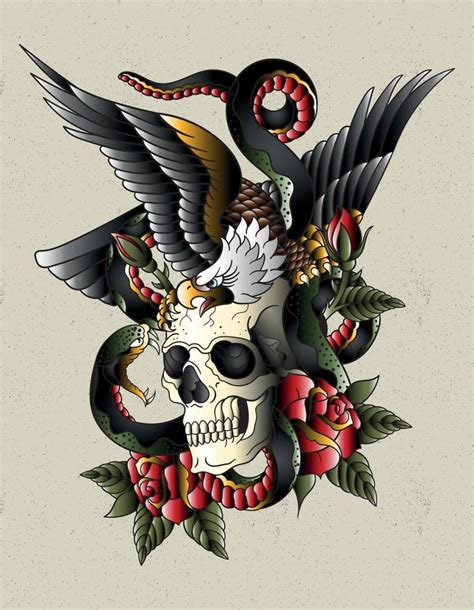 eagle skull tattoo old school 4266823 Vector Art at Vecteezy