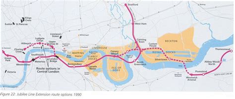 Jubilee Line Extension route options, 1990 | London docklands, Docklands, Jubilee line