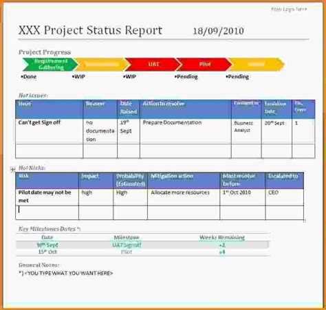 One Page Project Status Report Template (5) - TEMPLATES EXAMPLE ...