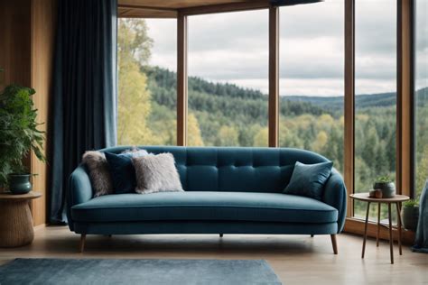Blue Sofa Against Big Window Free Stock Photo - Public Domain Pictures