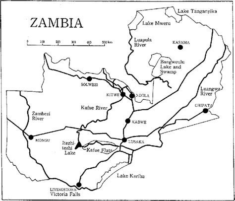 A simplied geographical map of Zambia showing the course of the Kafue... | Download Scientific ...